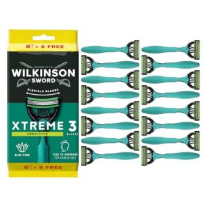 Wilkinson Sword Xtreme 3 Sensitive Einwegrasierer mit Gleitstreifen aus Vitamin E und Aloe Vera, ideal für die Pflege und Geschmeidigkeit des Gesichts