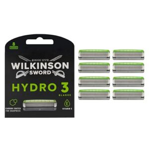 Wilkinson Sword - Hydro 3 Rasierer für Männer, 8 Ersatzklingen, Feuchtigkeitsspendende Gel-Pools