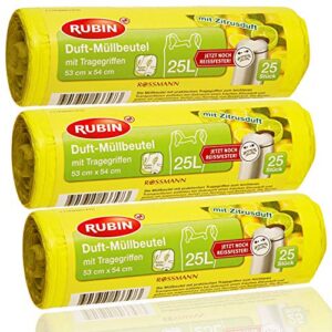 Rubin Duft Müllbeutel - 25 Liter (75 Stück) - Mit Tragegriffen - dezent duftend - 3er Pack (3 x 25 Stück) - Ideal für Haushalt- Büro- und Badeimer
