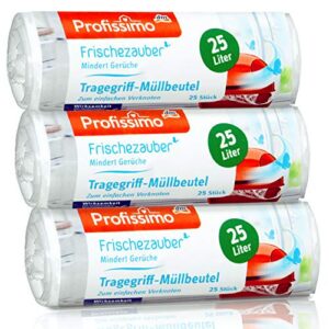 Profissimo Frischezauber Tragegriff Müllbeutel 25 Liter (75 Stück) - 3er Pack (3 x 25 Stück) mindert Gerüche reißfest und flüssigkeitsdicht