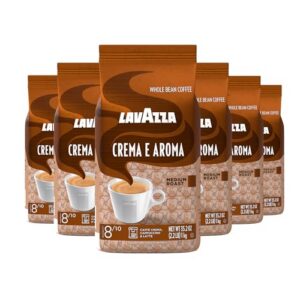 Lavazza, Crema e Aroma, Ganze Kaffeebohnen, ideal für Caffè Crema, Cappuccino und Latte, 60% Arabica und 40% Robusta, Intensität 8/10, Mittlere Röstung, 1 kg (Packung mit 6)