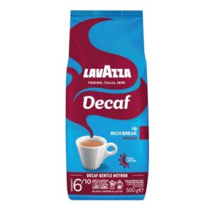 Lavazza, Decaf „My Rich Break“ Intenso, Entkoffeinierte Kaffeebohnen, Ideal für Cappuccino, mit Aroma Noten von Tabak und Holz, Arabica und Robusta, Intensität 6/10, Mittel-Dunkel Röstgrad, 500 g