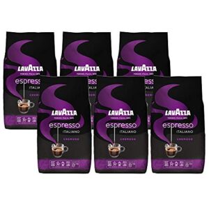 Lavazza, Espresso Italiano Cremoso, Ganze Kaffeebohnen, ideal für Schwarzen Kaffee und Latte, Arabica und Robusta, Intensität 8/10, Dunkle Röstung, 1 kg (Packung mit 6)