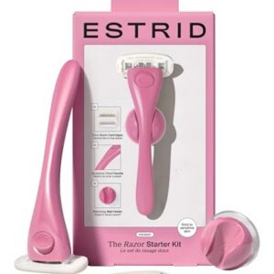 Estrid Rasierer Starterset, Damenrasierer Set mit 5-Klingen System, Veganer Feuchtigkeitsstreifen, 2 Ersatzkleingen, Wandhalterung (Ribbon)