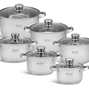 EDENBERG Topfset 12-teiliges Induktions Töpfe Set, Edelstahl Kochtöpfe Set mit Deckel, für Gas, Elektro, Halogen, Keramik und Induktionsherde