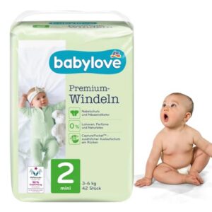 babylove Premium Windeln, extra weich, Größe 2, Mini 3-6 kg, 42 Stück