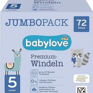 babylove Windeln Premium aktiv plus Größe 5, junior 12-25kg, Jumbo Pack, 2x36 Stück, 72 St